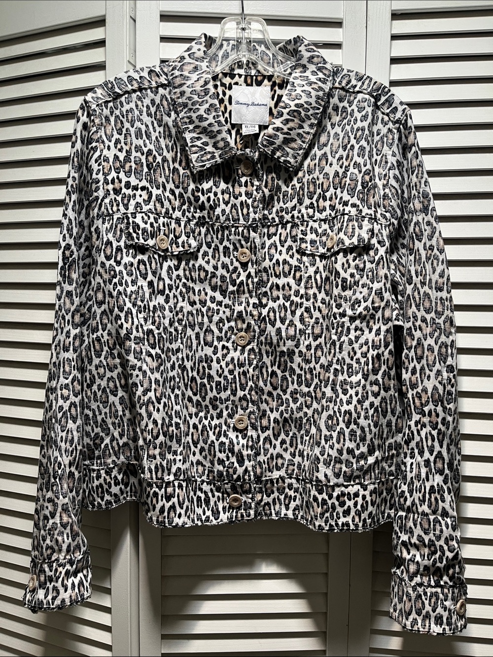 Tommy Bahama Black and Cream Leopard-Print Linen Jacket